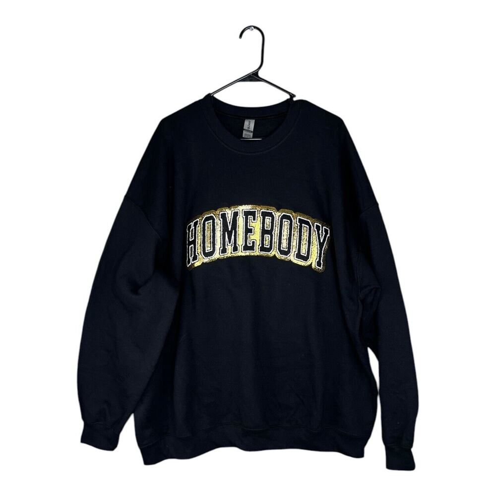 Blinged Out Homebody Women's Sweatshirt Black Gold Bold Gildan Xtra Comfy Sz 3XL